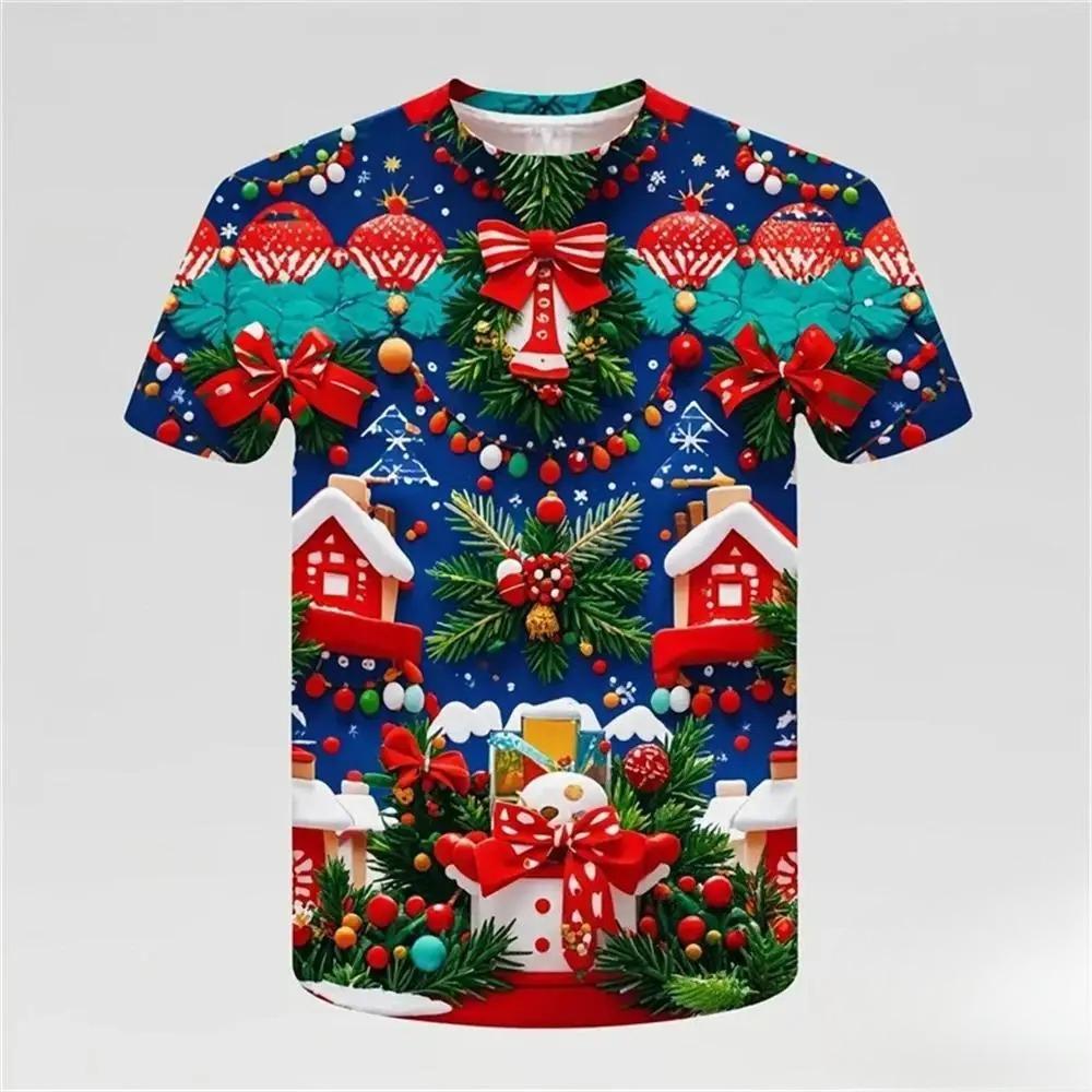 Cute Santa Claus Christmas Pattern T-shirt for 3D Printed Merry Christmas T-shirt Tops Kids T-shirt