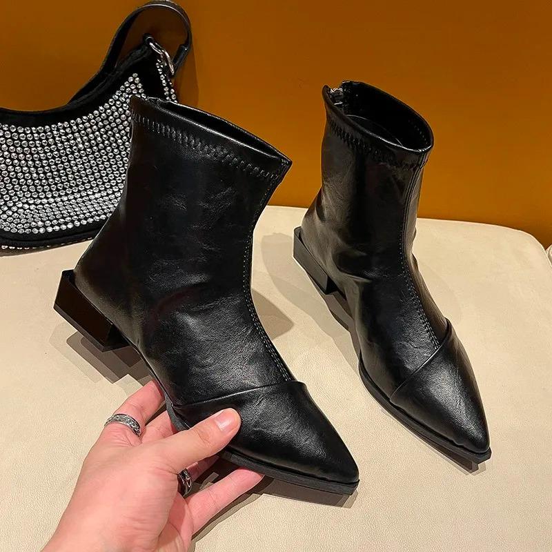 Women's Boots  New Designer Vintage Women Ankle Boots Fashion Pointed Toe Short Booties Elegant High Heels Shoes Botas Mujer