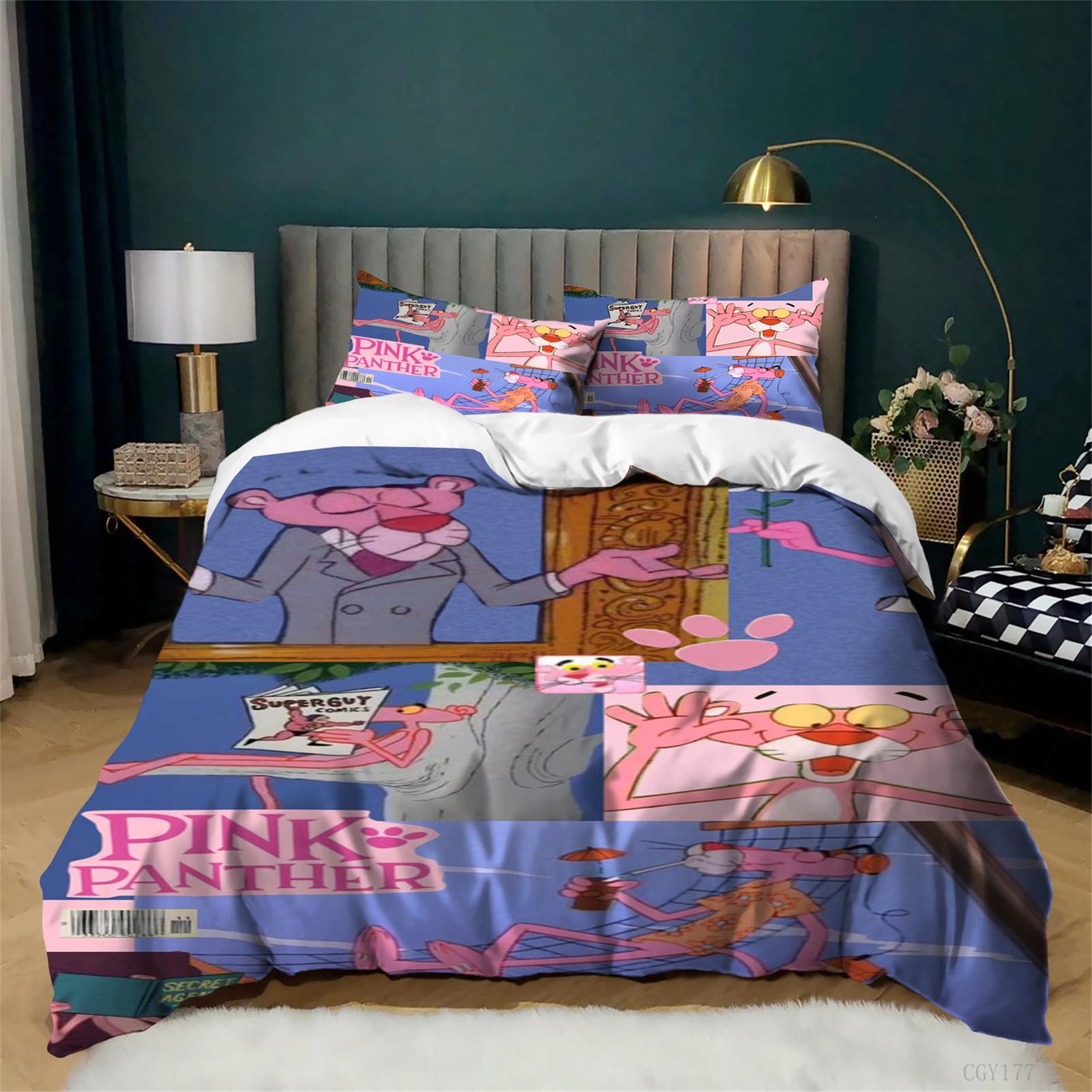 3pc The Pink P-anther Show Bedding Set Lightweight Quilt Cover Set Single Cozy Ultra Soft Duvet Cover with Pillowcases 135x200cm