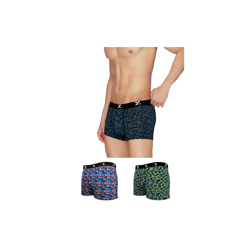 Xyxx Men' Modal Modern Stretch Trunks (Pack Of ) (Xytrnk_R5_03_Camo & +Lightning Bolt+Yoga Pet_L)