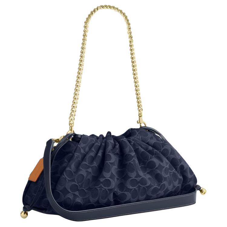 Coach Faye 38 Classic Monogram Logo Drawstring Closure Detachable Shoulder Strap Denim Tote Bag Large Women Tote Bag Indigo CDB97-IMTYV