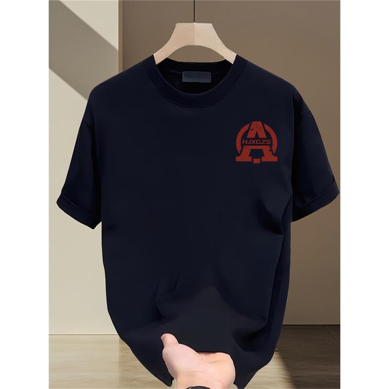 European Size Heavy Pure Cotton Trendy Brand Printed Short-sleeved T-shirt for Men for Sports Outdoor Loose and Versatile Exterior Breathable Tops