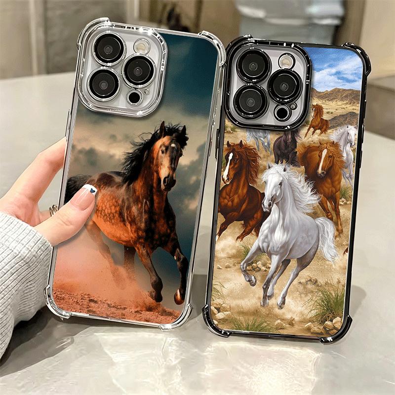 Ferghana Horse Animal Plating Phone Case For Iphone 16 17 Pro Max Air 16E 14 15 Plus 12 13 Mini Anti-Fall Airabag Cover