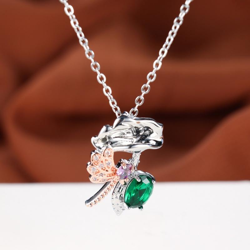 Wish Gold White Gold Egg Emerald Rose Gold Dragonfly Necklace Fashion Design Sense Jewelry