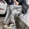 Men's Winter Fleece-Lined Wide-Leg Side Button Straight-Leg Sweatpants