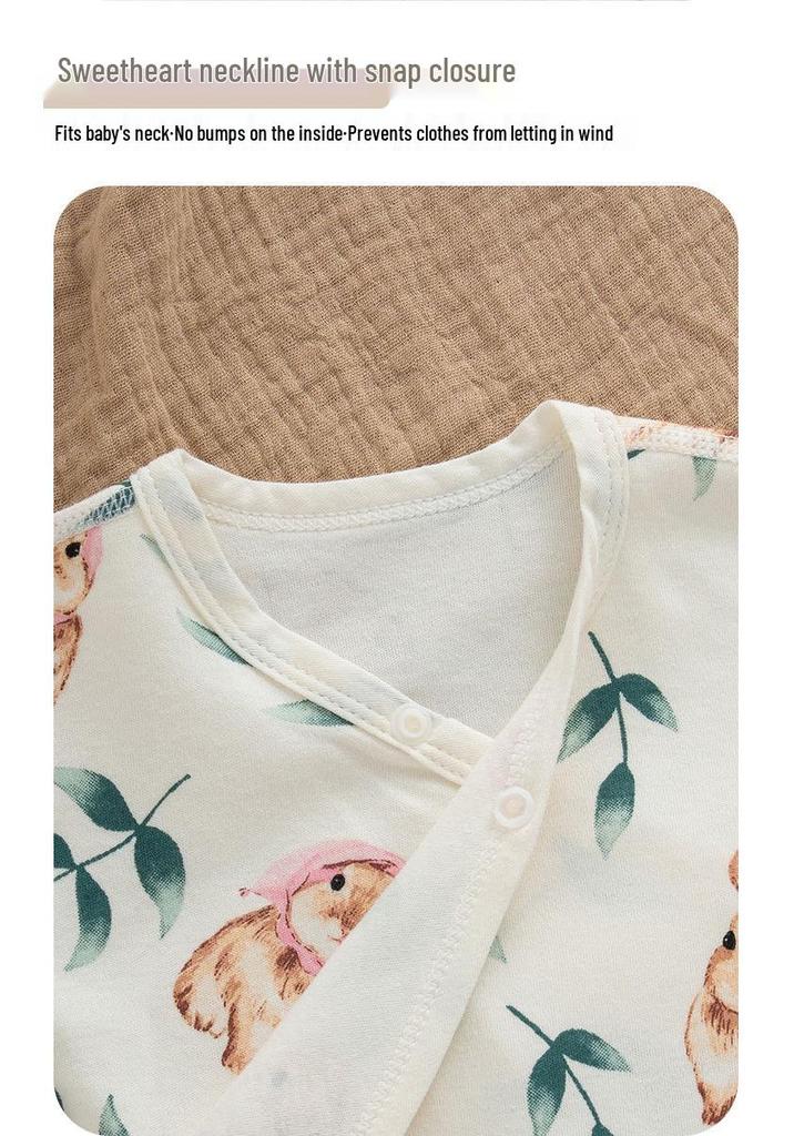 Unisex Baby Long Sleeve Snap Button Cotton Bodysuit with Belly Protection for Early Spring/Summer