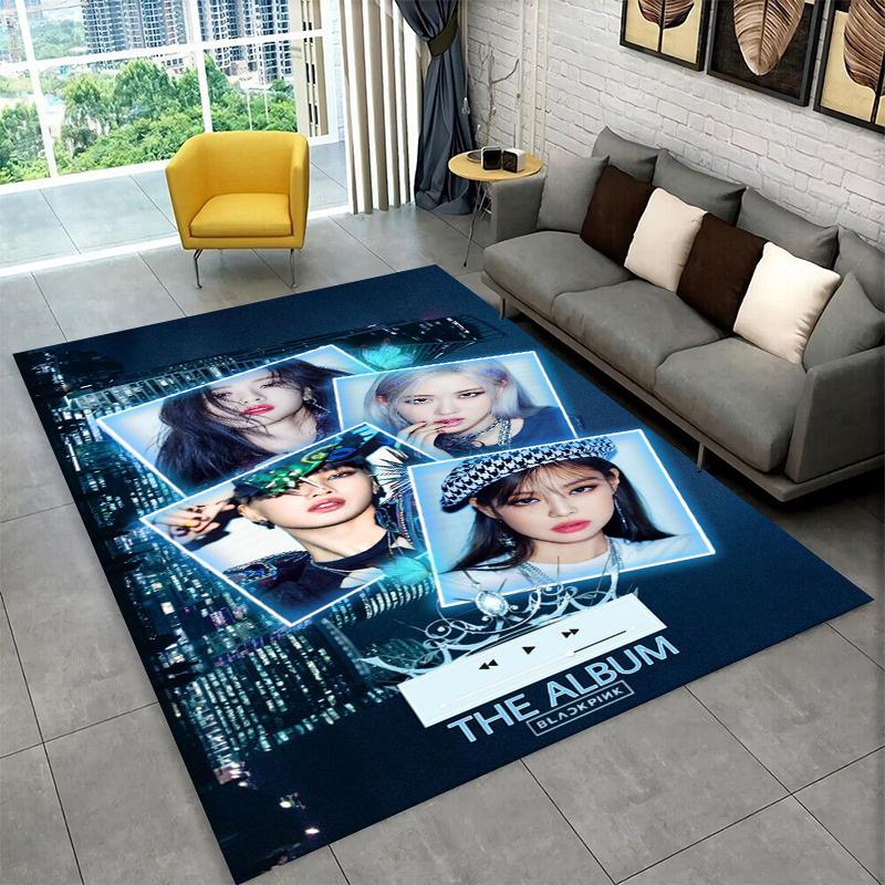 Fashion B-Black P-Pink Kpop Star Carpet Rug for Playroom Bedroom Living Room Sofa Home Decor,kid Area Rug Non-slip Floor Mat