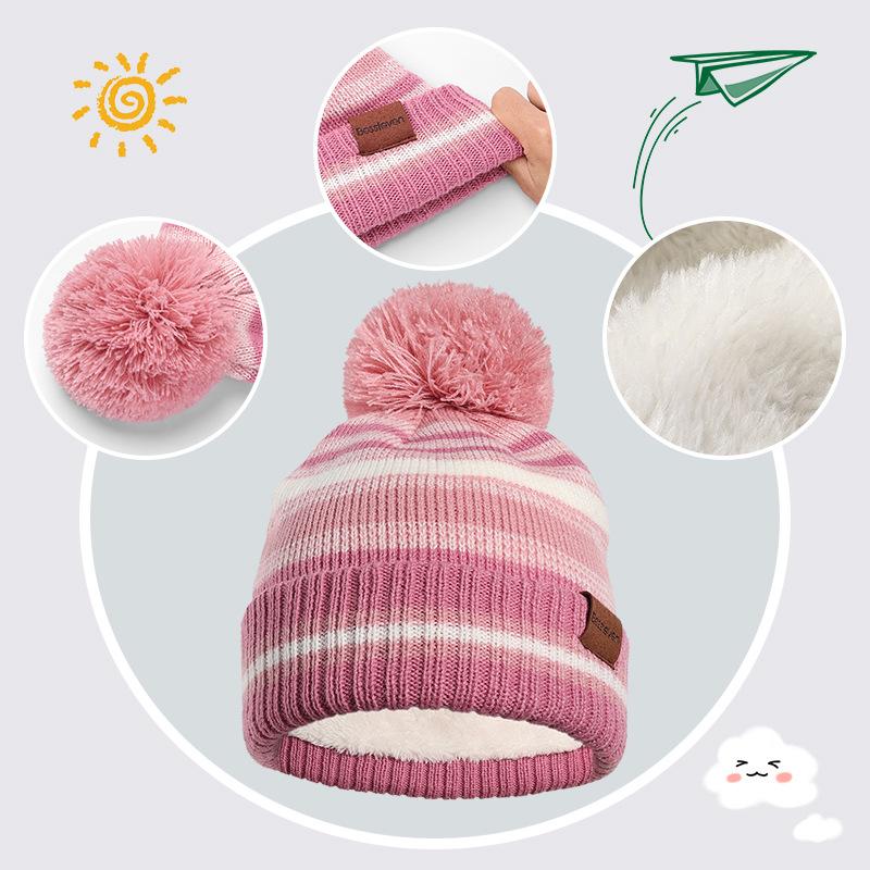 Children's Hat Scarf Gloves Three Piece Set Autumn and Winter Boys and Girls Color Combination Plus Velvet Warm Scarf Knitted Hat