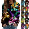Women's Fashion Casual Long Sleeved Print Round Neck Sweater Top