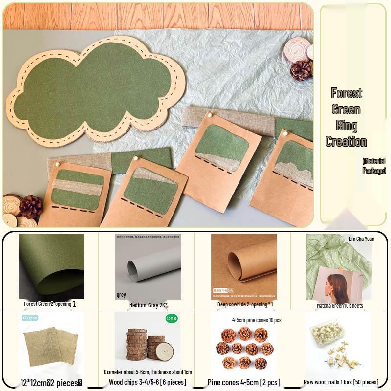 Forest Green Textured Paper for Kindergarten Creations - Morandi Palette, Matcha Color, Pear Skin Design, Green Decor.