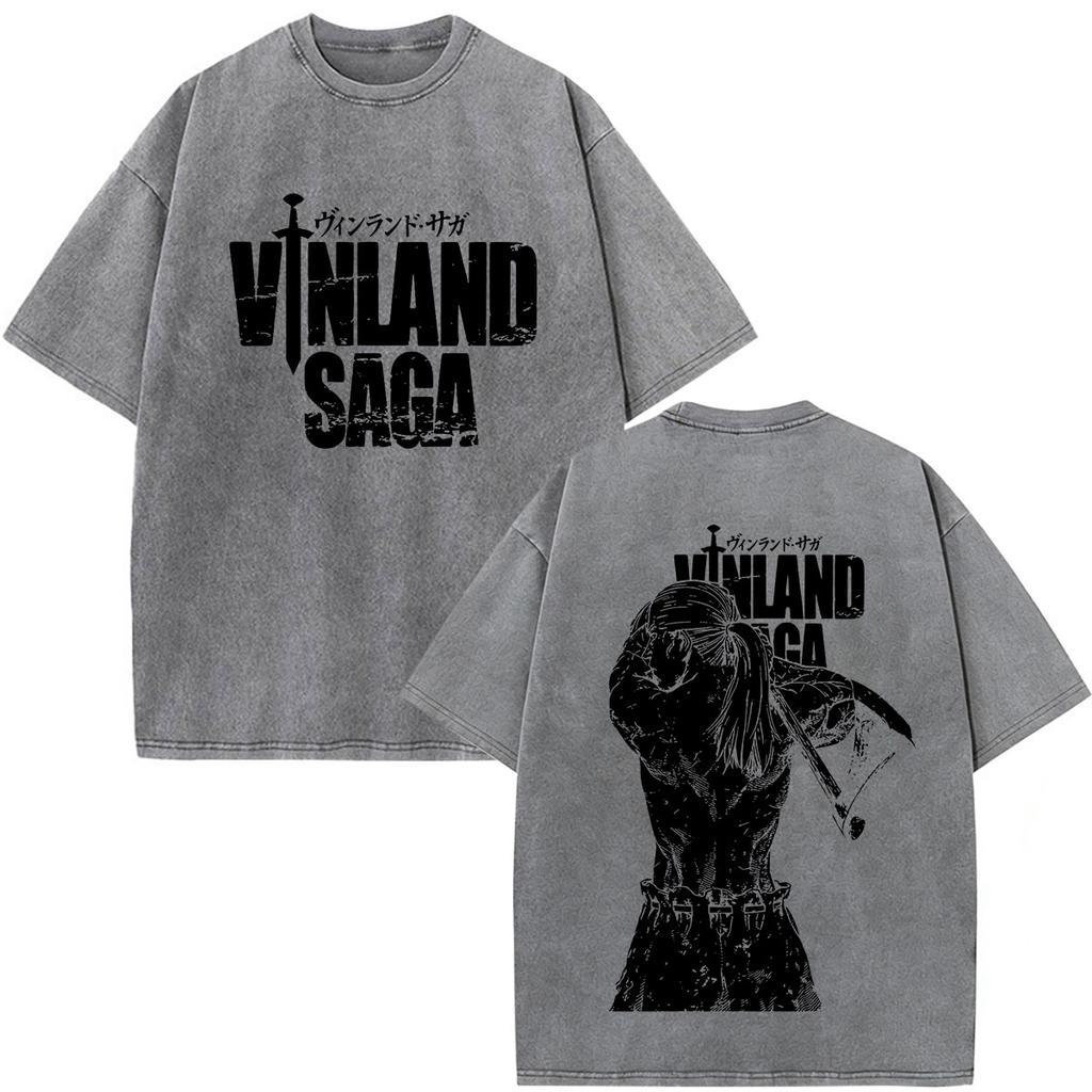 Anime Vinland Saga Manga Thorfinn Karlsefni Vintage Gewaschenes T-Shirt Herren Damen Sommer Mode Lässig Rundhals Übergroße T-Shirts