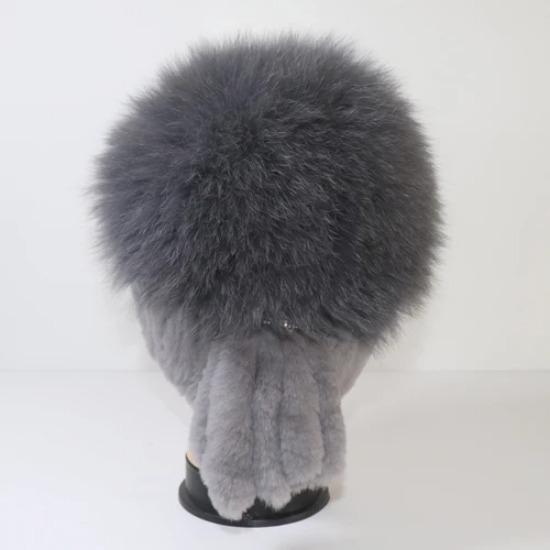 Winter Knitted Real Fox Fur Hat With Tail Women Warm Soft Real Rex Rabbit Fur Hats Natural Luxury Quality Genuine Fur Caps