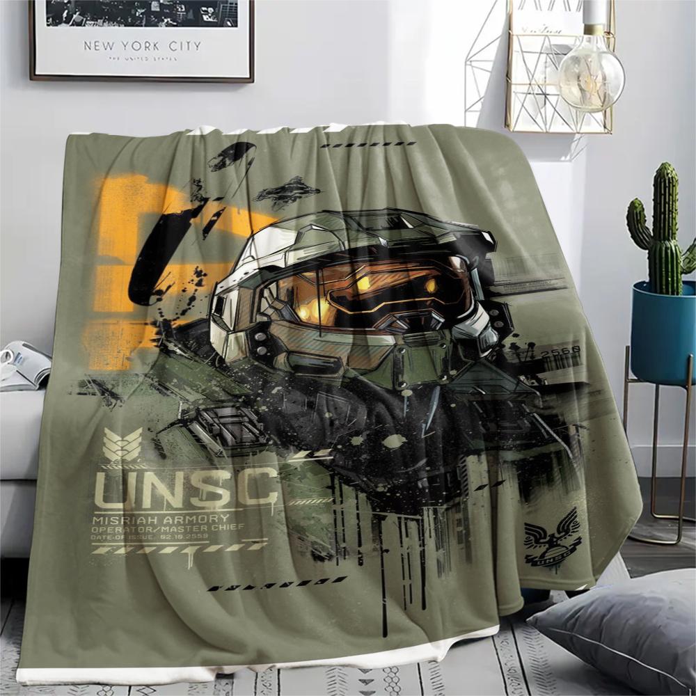 1Pc Halo Game Print Flannel Blanket, High Quality Comfortable for All Seasons, Home Decor, Warmth and Comfort, Perfect for Christmas Gifts 54