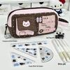 Pink & White Cartoon Kitten Pencil Case - Large Capacity for Girls, Trendy & Cute Stationery Bag for Students