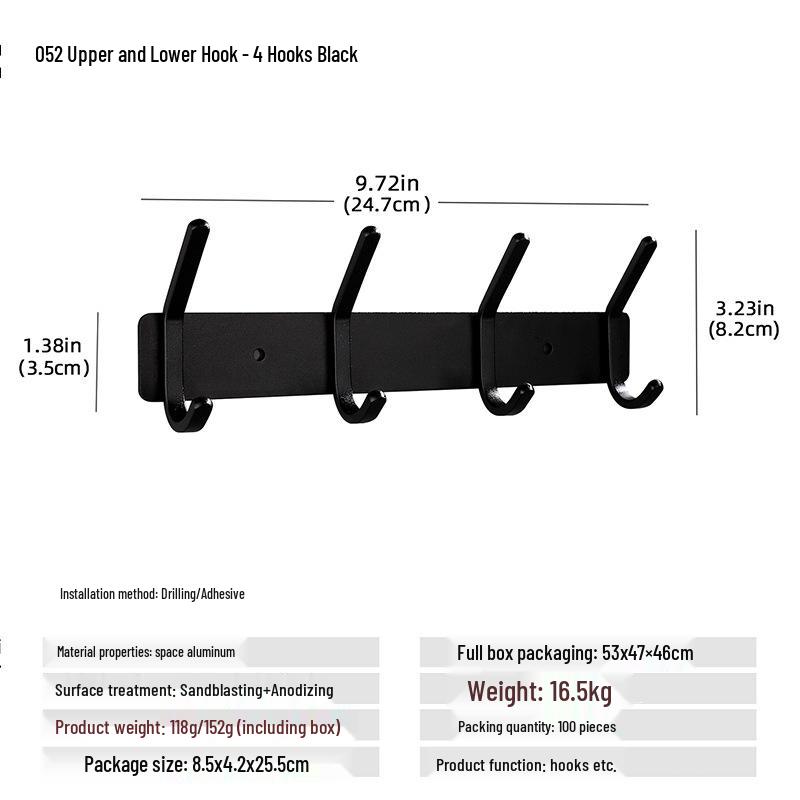 Wall-Mounted Black Aluminum Clothes Hook Rack
