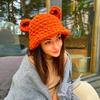 New Winter Thickened Warm Hat Girls Bucket Hat Handknitted Fleece Wide Brim Basin Hat Bear Cute Foreign Style