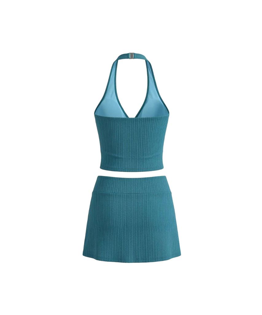 VIKINI VENDER Vesta Halterneck Tank Top Skirt Bikini - Aqua Blue