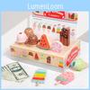 Wooden Simulation Ice Cream Vending Cabinet Model Children Toy Set For Kids Imaginative Pretend Play