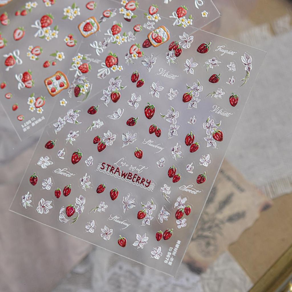 Tomoni Spring Glitter Nail Stickers: European & American Strawberry Flower Nail Art Decals