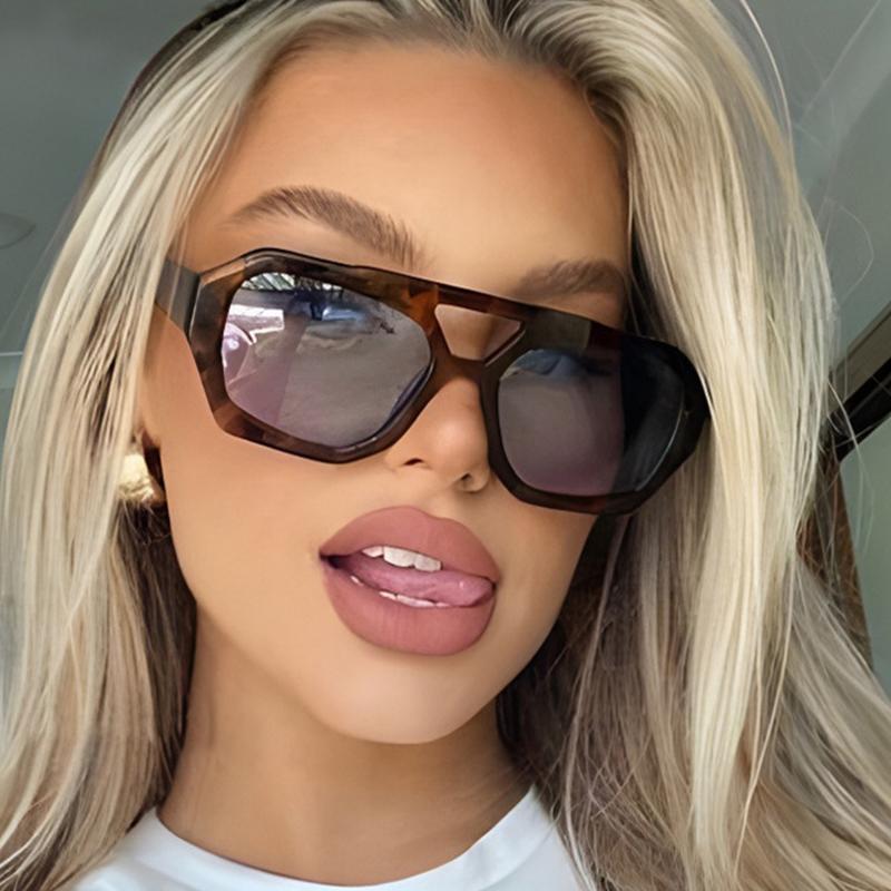 Square Vintage Sunglasses Woman New Trends Double Beam Pilot Sun Glasses Female Tea Leopard Eyewear Shades