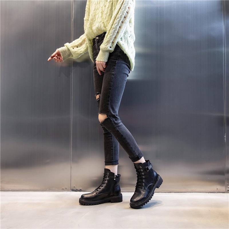 Leather Martin boots autumn and winter 2025 new medium tube round head thick heel short boots children's British style retro women's shoes