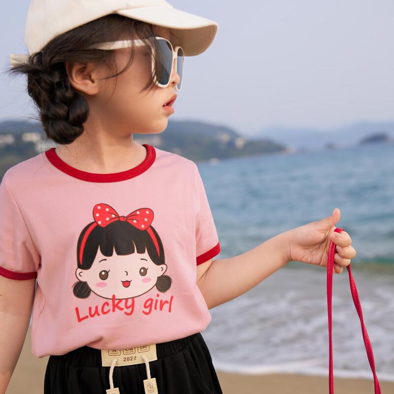LUSON Girls' Cartoon Print Short Sleeve T-Shirt