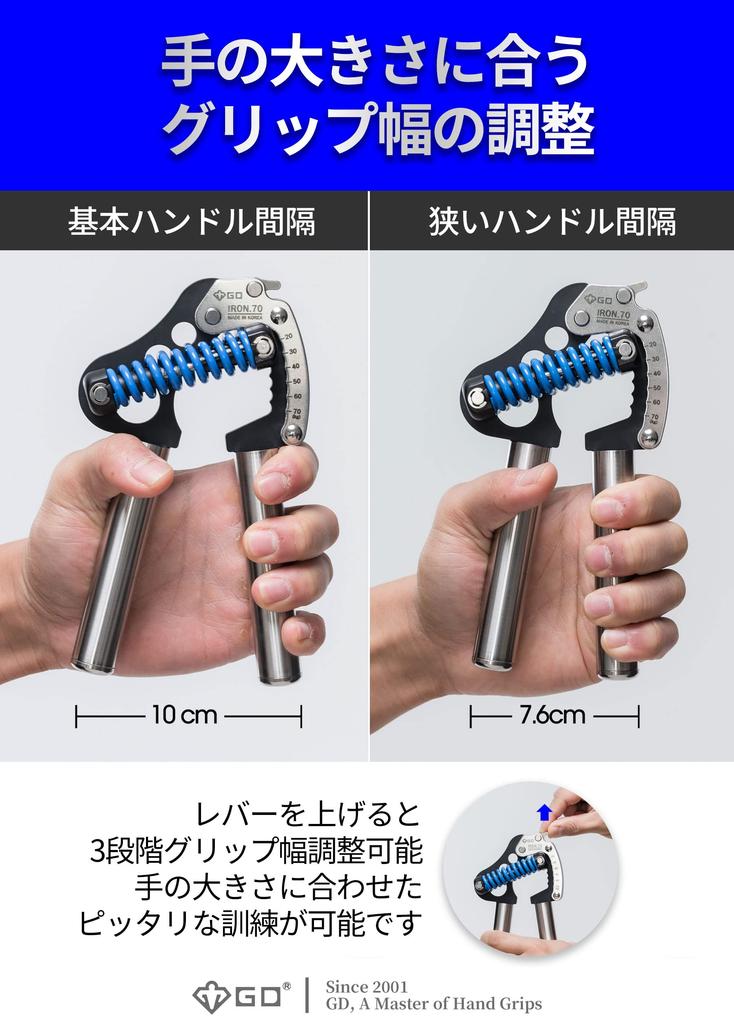 GD IRON GRIP Regulowany ściskacz do dłoni lbs Siła chwytu Premium Wzmacniacz przedramion Ściskacz do dłoni dla wzmocnionego chwytu 70(S) Wzmacniacz, 44-150 Trener,