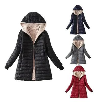 Damen Winterjacke, warm gefüttert, Steppjacke, flauschiges Fleece, leicht, Reißverschluss, langärmelig, Kapuzenmantel mit Tasche, modische Mäntel, Oberbekleidung