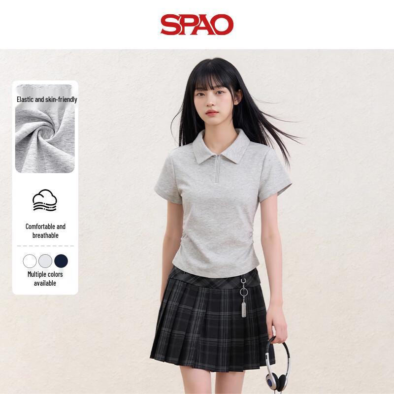 SPAO Women s Slim Fit Polo Collar Short Sleeve T-Shirt S