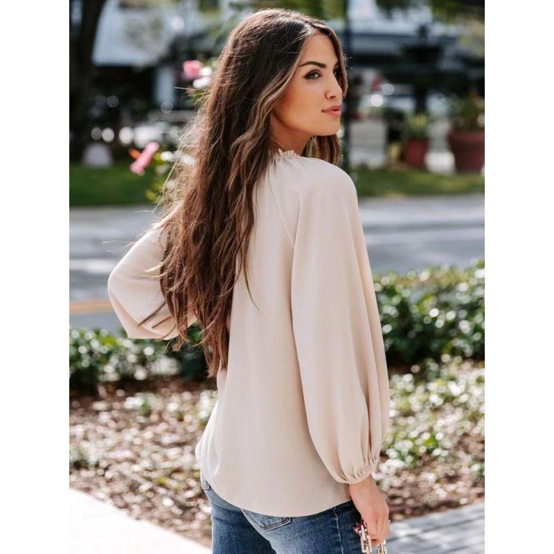 Fall Fashion New Arrival Plus Size Women's Clothing V Neck Solid Color Commute Ol Fashion Loose Raglan Long Sleeve Shirt Top Women