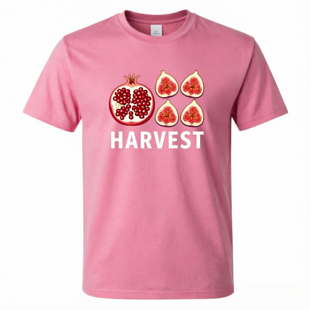 Harvest Letter With Pomegranate And Fig Graphic Tshirt Unisex Unisex Fall Season Cotton Tee Casual Short Sleeve Tops