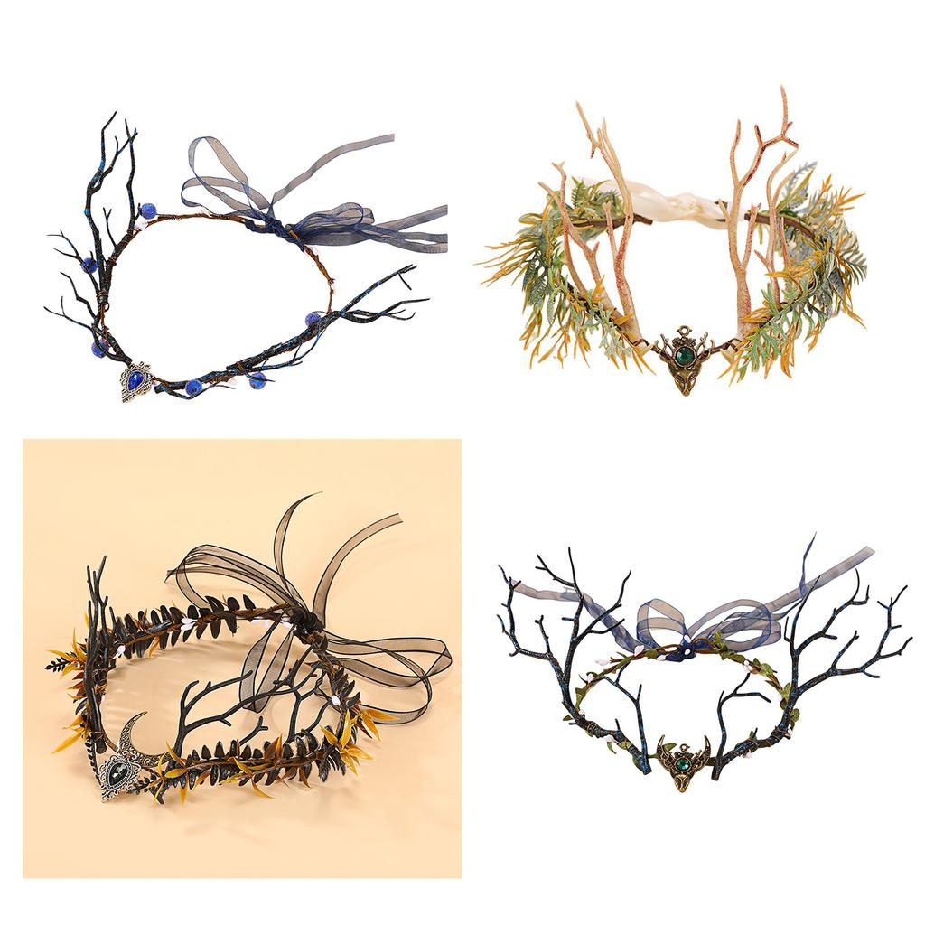 Natural Elf Forest Theme Headpiece With Realistic Twigs And Plastic Grass For Outdoor Party Photography Costume Props