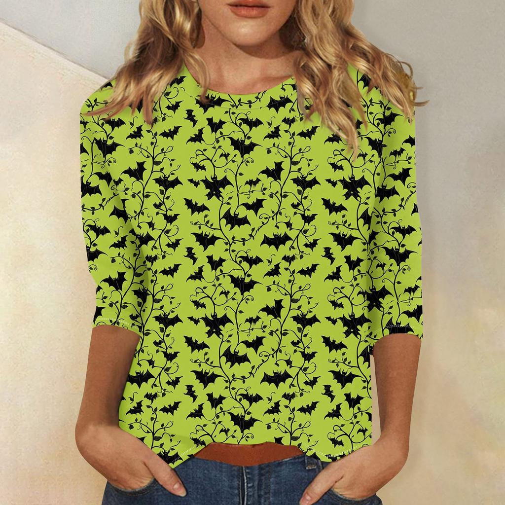 Women's Fashion Casual Three-quarter Sleeve Halloween Printed Round Neck Top