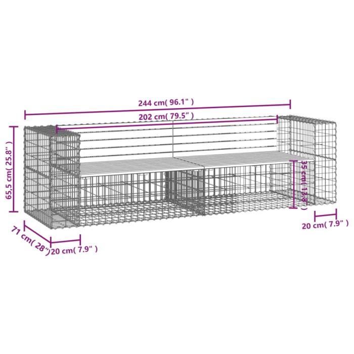 VidaXL Zahradní lavička design gabion 244x71x65,5 cm masivní borové dřevo 3196239