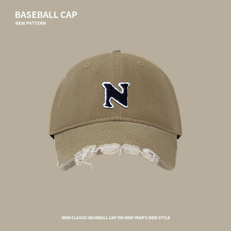 

Washed ripped denim baseball cap female retro four-season casual versatile sunshade cap male