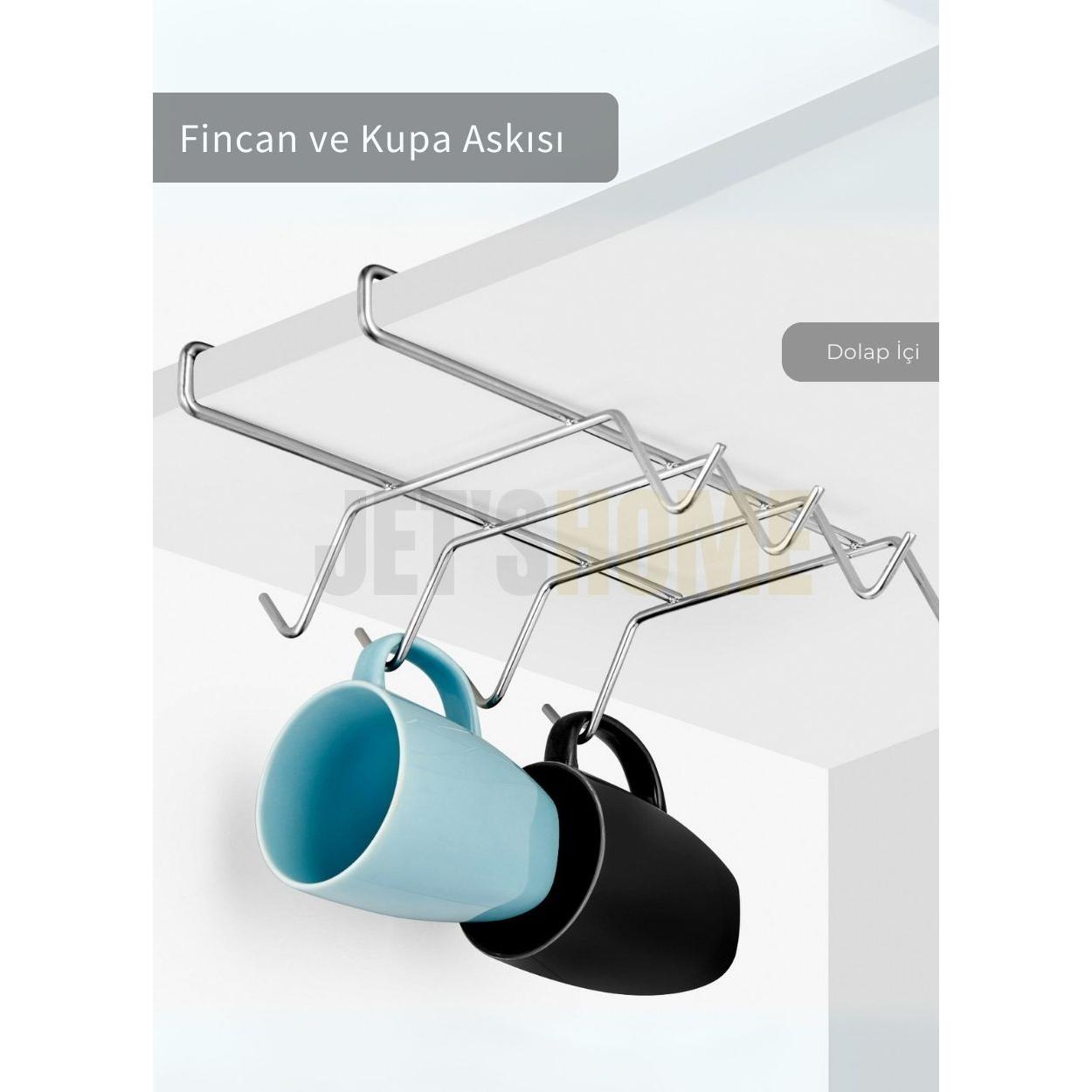 

Dolap İçi Fincan ve Kupa Askısı Paslanmaz Bardak Düzenleyici Askılığı Çelik Gri
