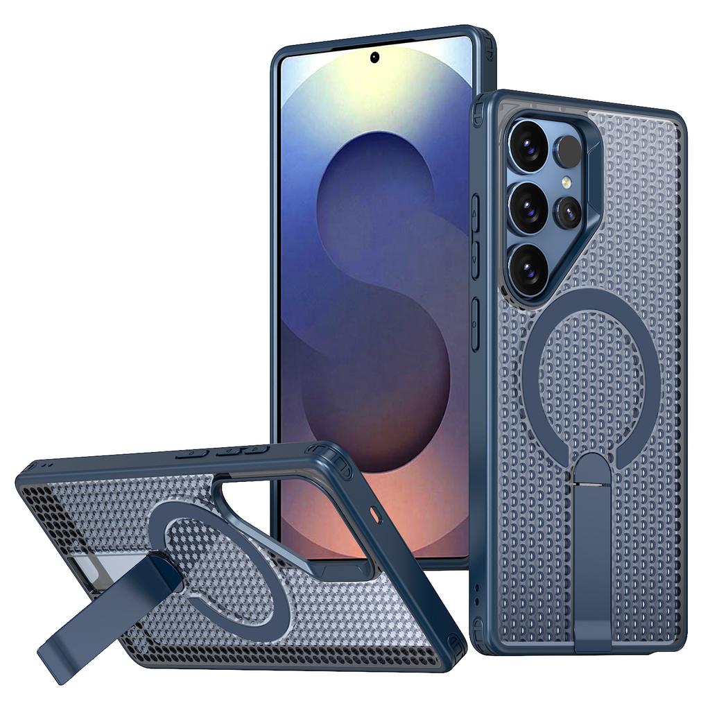 For Samsung Galaxy S26 Ultra Magnetic Case Kickstand Grid Texture TPU PC Phone Back Cover