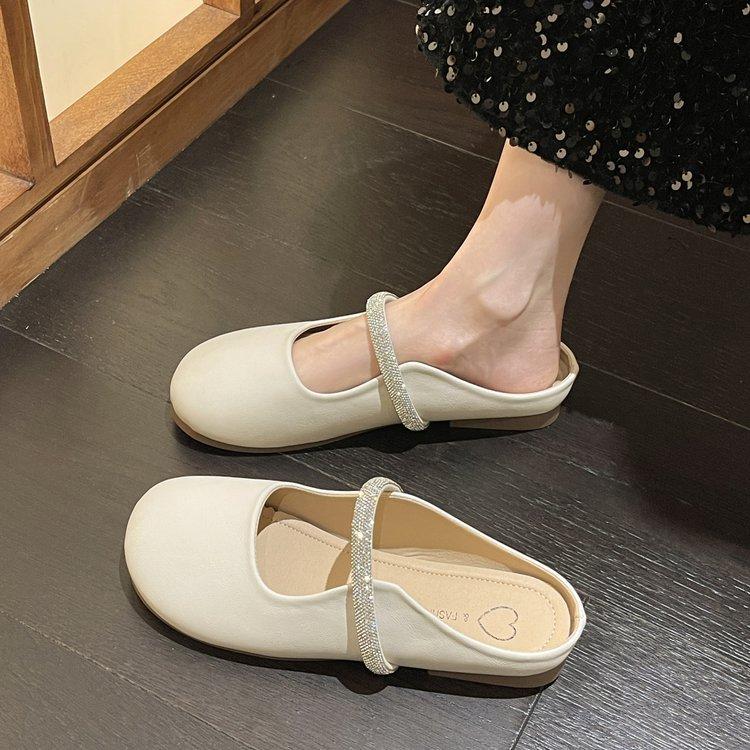 Baotou halvsko damesommer yttertøy sommer ny hull hul Muller myk flat bunn rhinestone sandaler for gravide kvinner