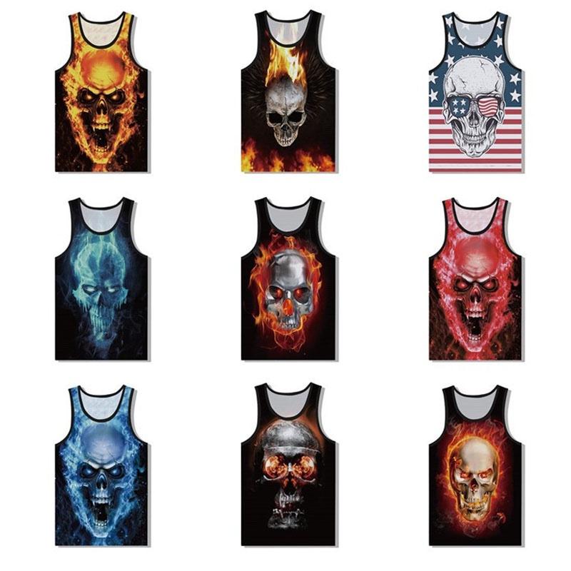 Premium Quality Graphic 3d Print Skull Mens Gym Muscle Vest Shirt Sport Fitness Tank Tops