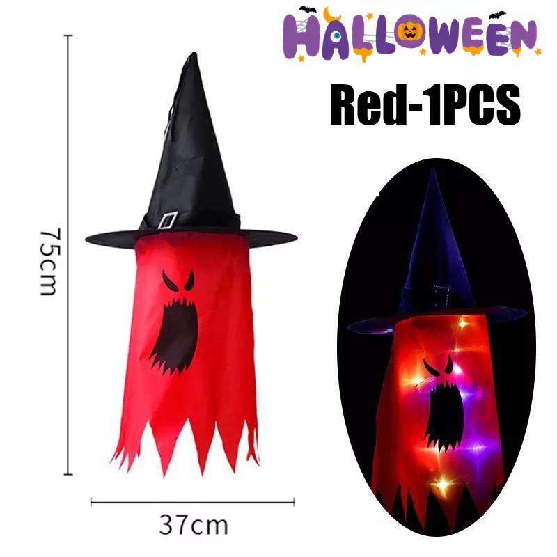 Glowing Outdoor Witch Hat LED Luminous Tree Hanging Ornament Kids Party Decor Halloween Wizard Hat Magic Prop Solution