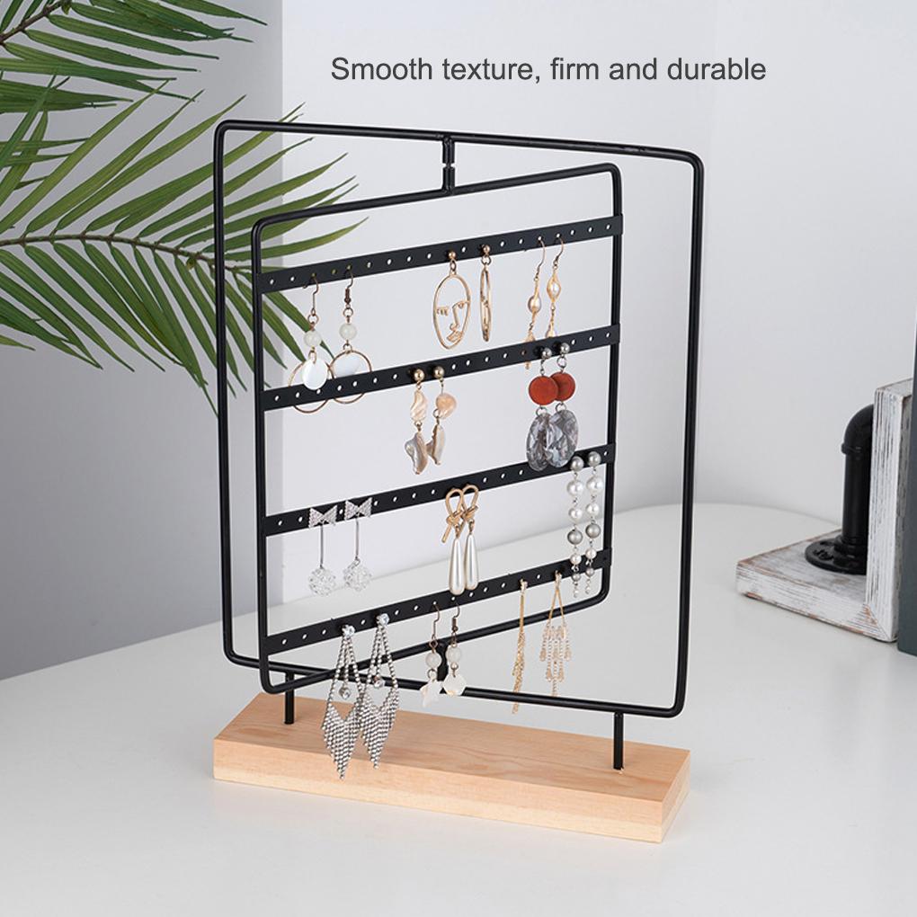 Jewelry Holder 5 Layers Ear Card Rotating Stand Earrings Pendant Hanger Wood Base Jewellery Rack Showcase Organizer