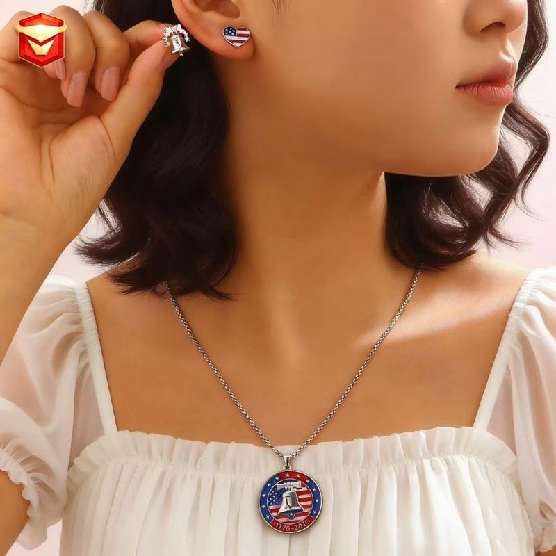 Stylish Commemorative 250 Years Independence Necklace With Liberty Bell Charm Alloy Fashion Jewelry