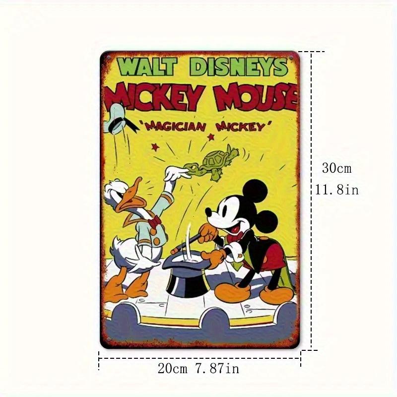 2D Flat, 1pc Retro Disney Mickey Mouse and Donald Duck Aluminum Tinplate Wall Art- 30.48x20.32cm Retro Cartoon Painting, Suitabl