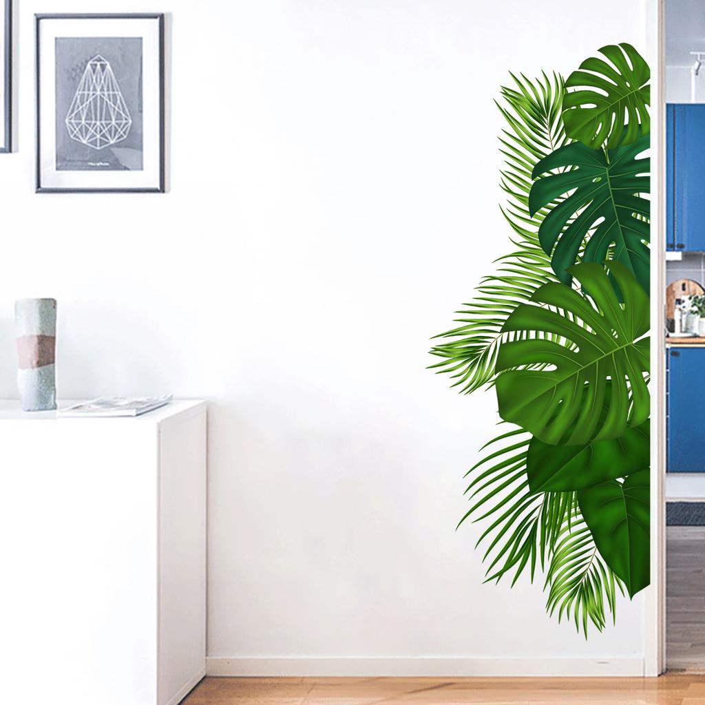 Green Leaf Plant Wall Sticker Removable Self-Adhesive Background Decor for Bedroom Living Room Home Decoration