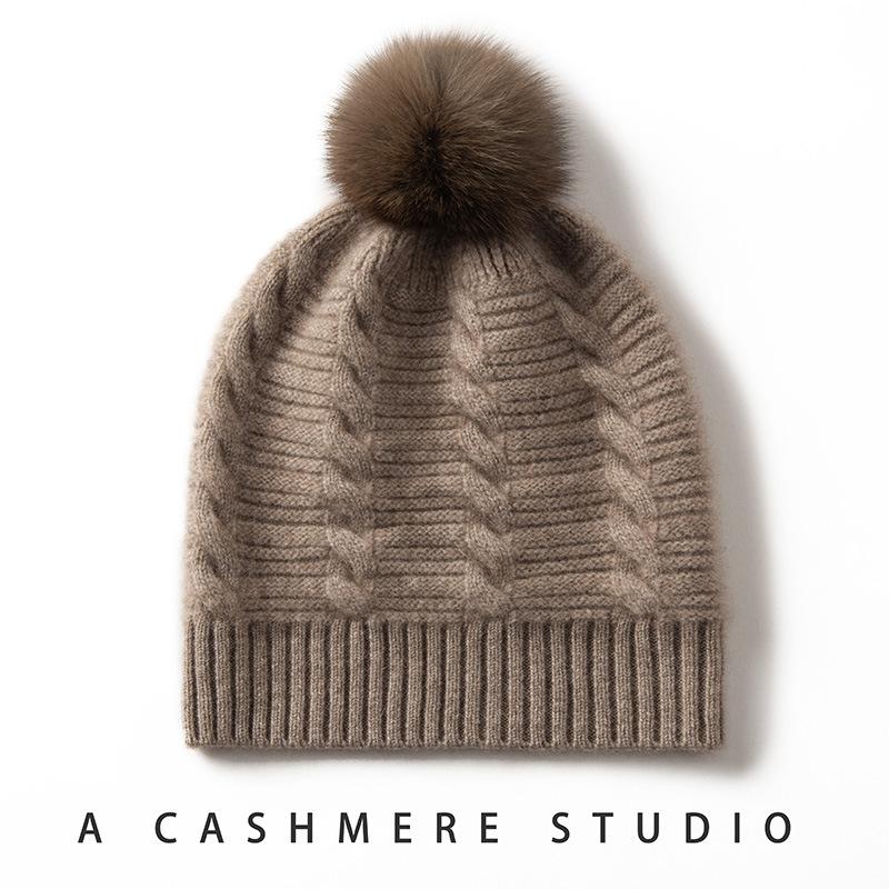 Cashmere Hat Women's Autumn and Winter Knitted Hat Solid Color Versatile Hairball Wool Hat Casual Shopping Thermal Hat Explosion