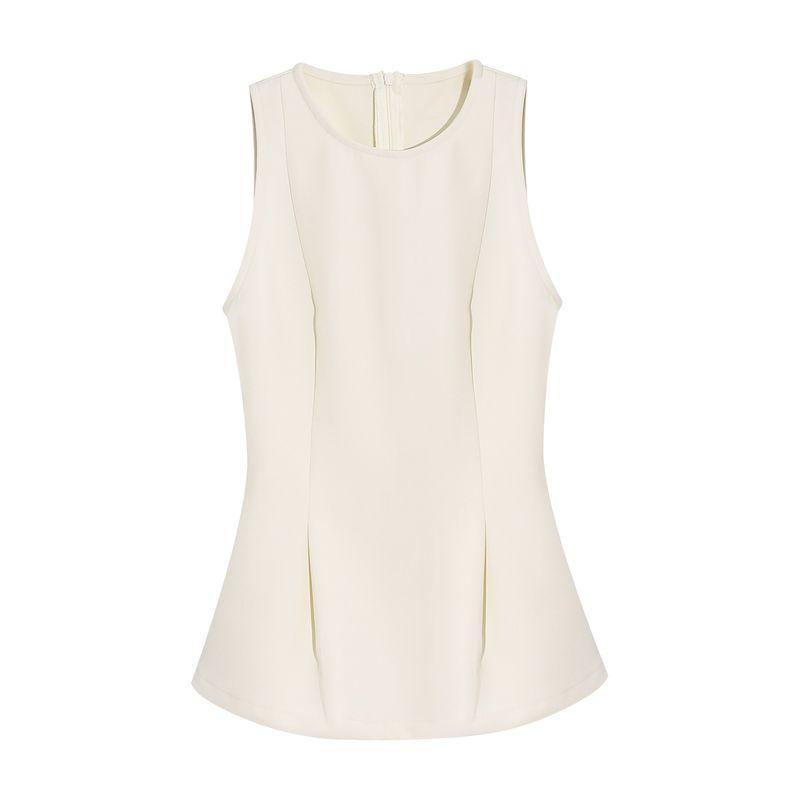 

Luo Ge s Small Curls Summer White Sleeveless Vest Top Women Summer Skinny Casual Pants Set Apricot Tops S