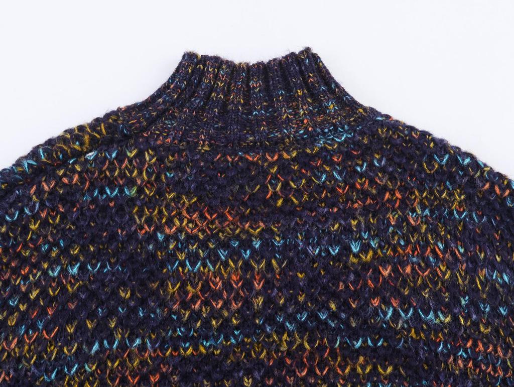 Autumn Winter Floral Yarn Chunky Knit High Neck Sweater - Women's Loose Fit