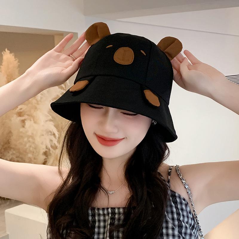 

Мультяшная панама с мишкой для детей, весенне-летняя, большого размера, шляпа-таз, для улицы, с закрытием лица, студенческая шляпа