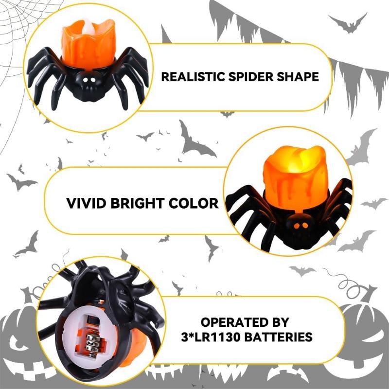 50 szt. Dekoracja Świec Herbatnich Pająków na Halloween, Halloweenowe Bezpłomieniowe Świece LED, Lampiony na Baterie do Halloweenowego Domowego Upiornego Dekorowania