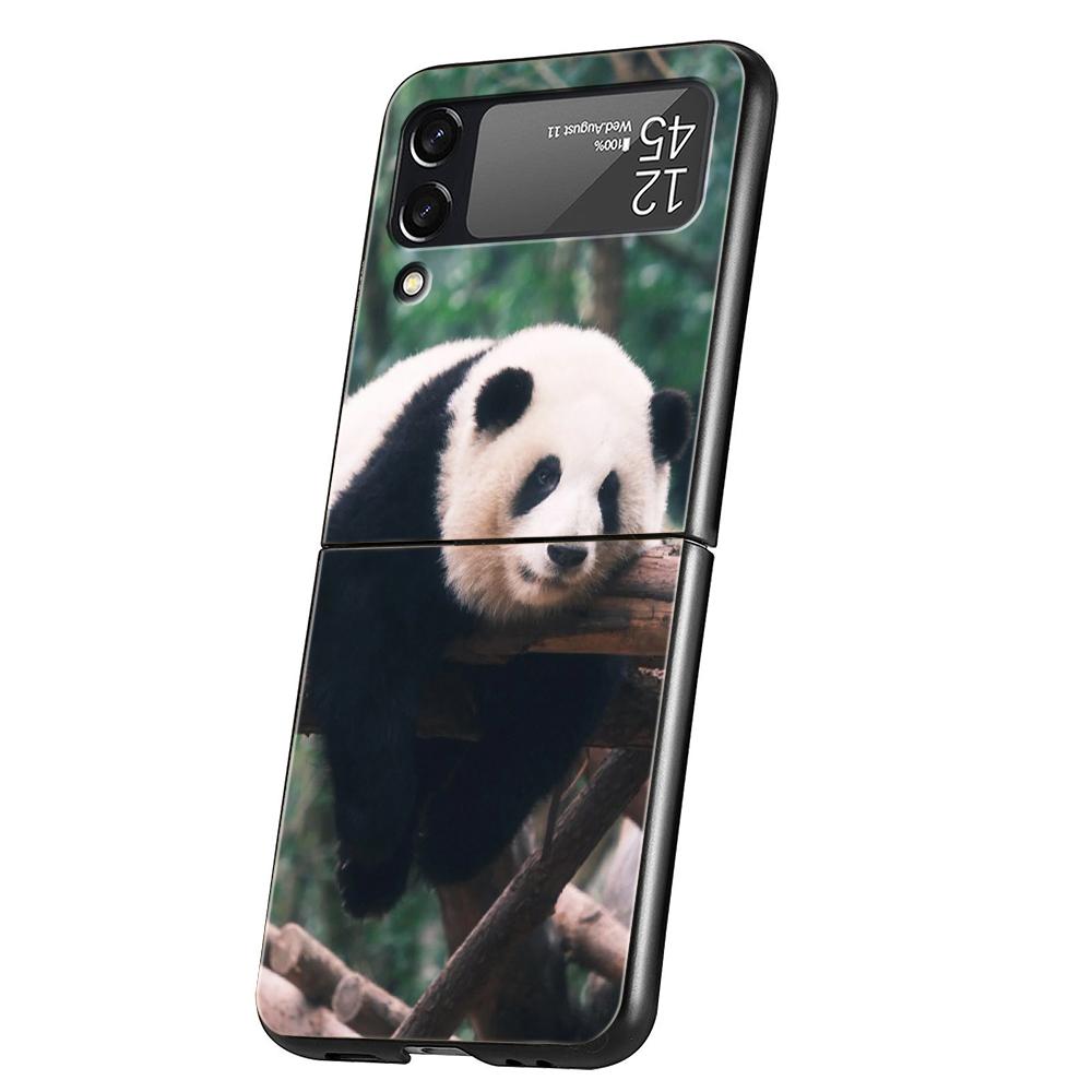 Panda Phone Case For Samsung Galaxy Z Flip 3 4 5 6 7 Hard Black Folding PC For Samsung Z Flip3 Flip4 Flip5 Cover